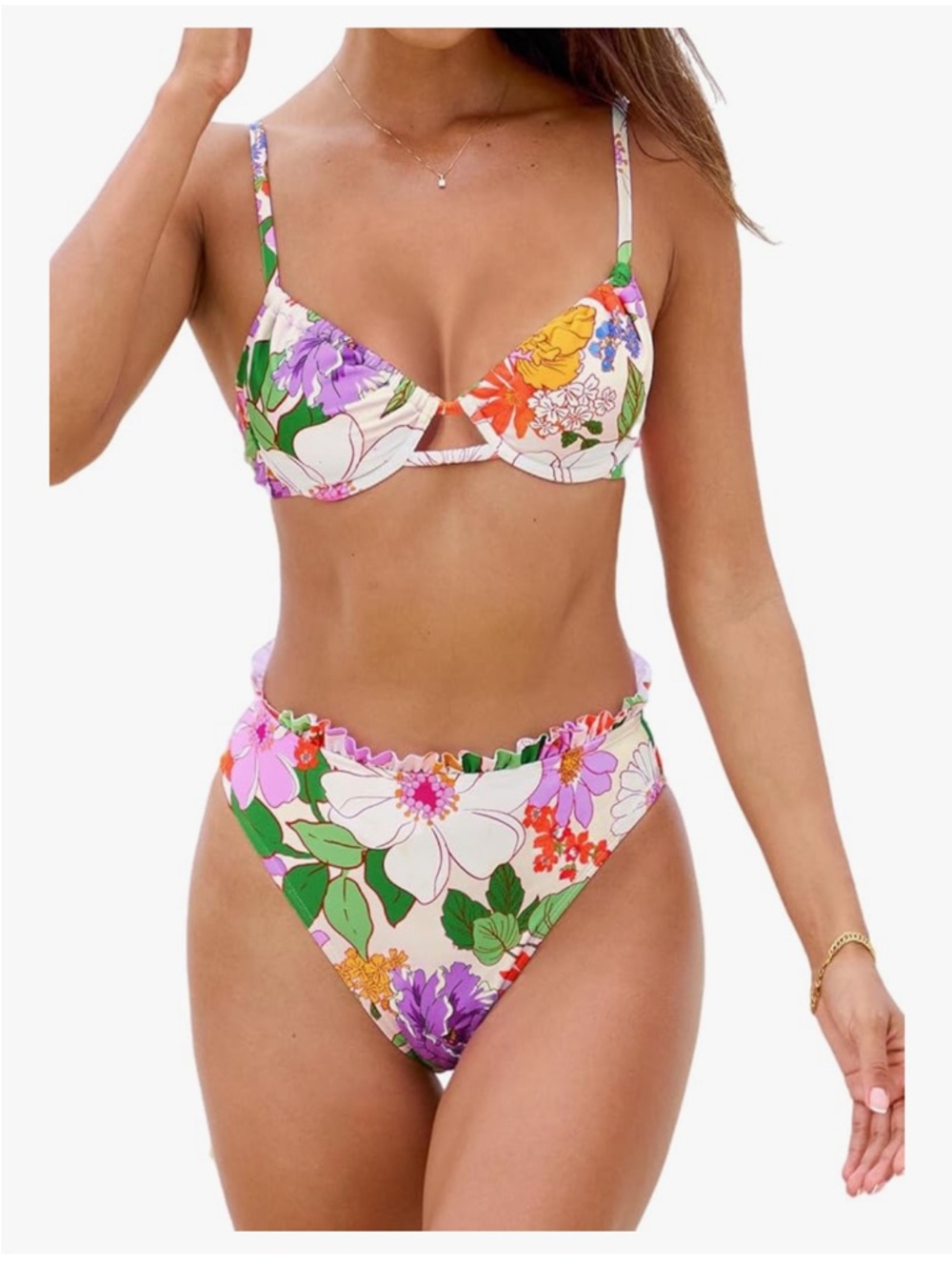 Cupshe Floral Underwire Bikini Set - Pink, Green, Purple, Yellow